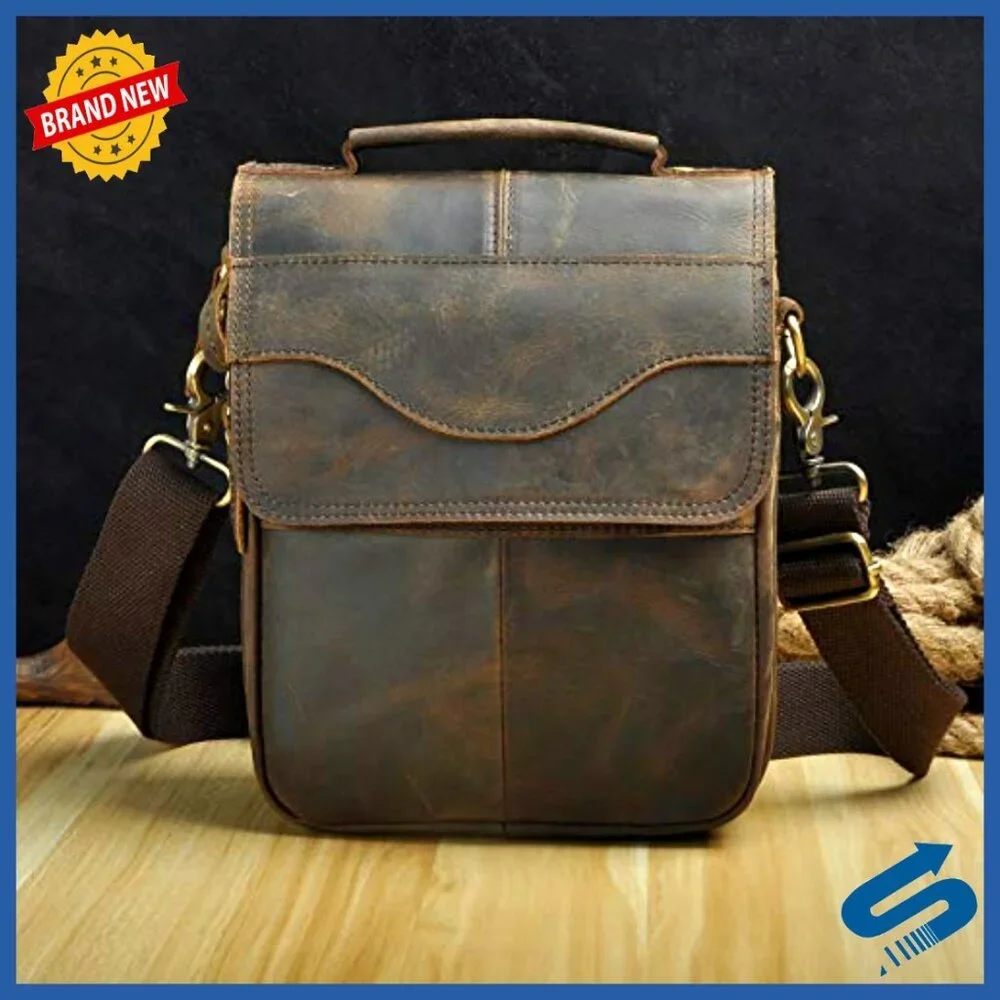 Genuine Leather Messenger Bag with Adjustable Strap, Fits Tablet